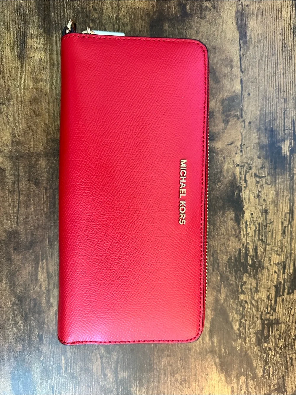 Michael Kors Jet Set Charm Large Continental Leather Zip Wallet with Gold Logo